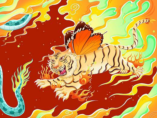 站酷 x 比亚迪 #王者之势 龙腾虎跃-龙虎风云国潮插画