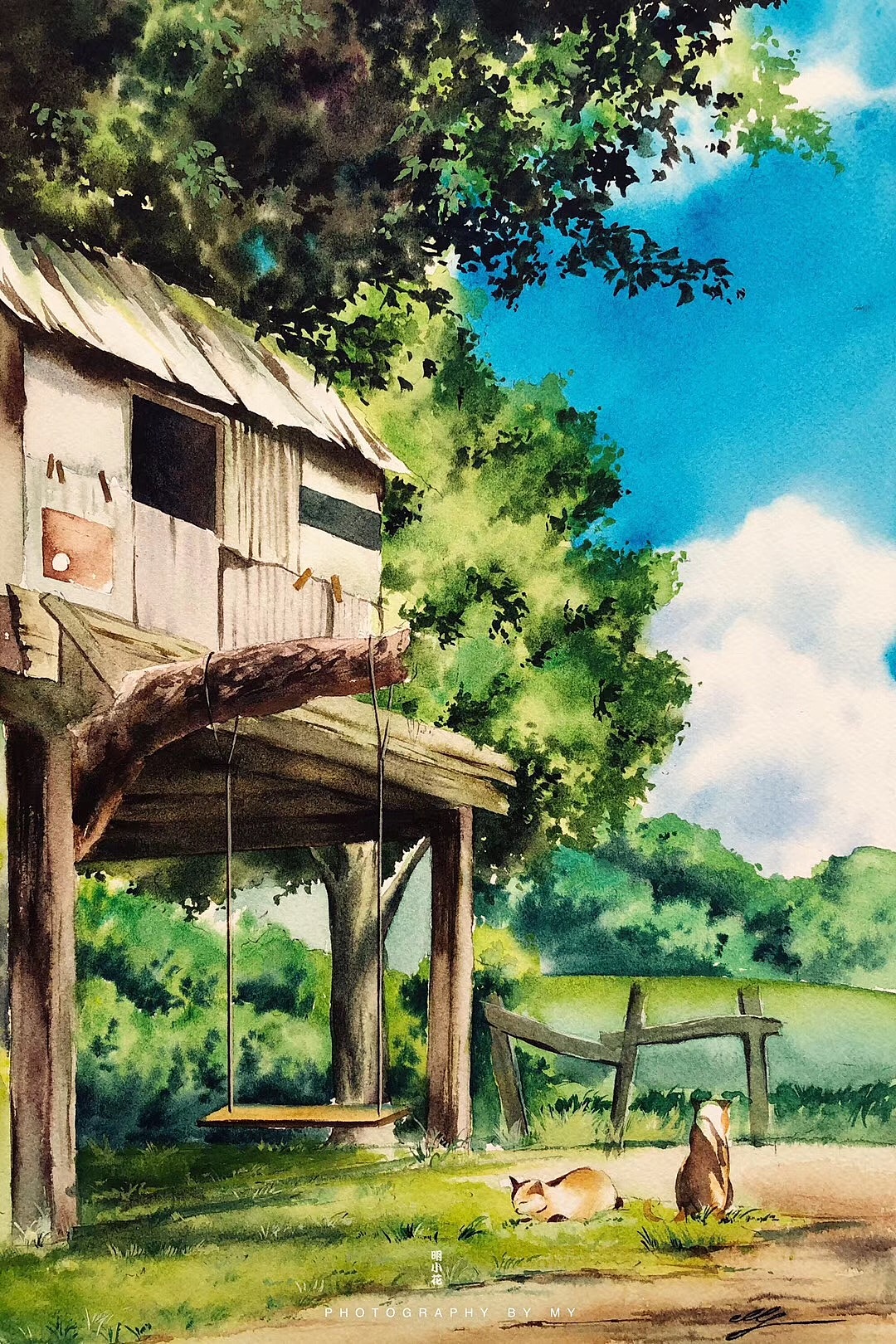 明小花水彩～去年夏天～（图ZMTY2MTQ2ODEy） - 绘画 - 站酷设计师明小花原创素材 - 站酷ZCOOL