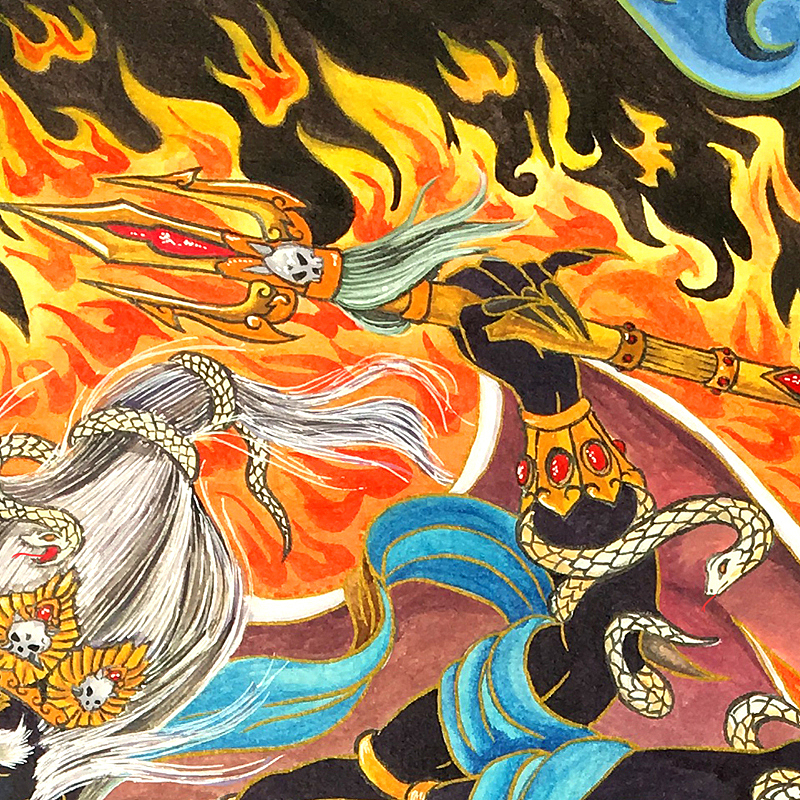 手绘六臂大黑天