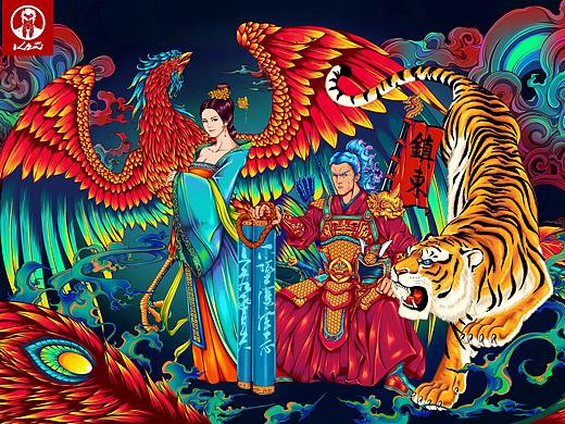 神魔系列插画习作之虎凤呈祥