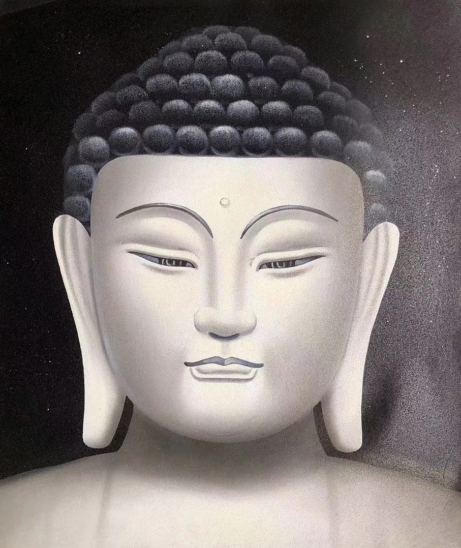 油画《佛头像》