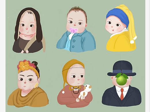 一组宝宝cos世界名画的形象插画（个人主页-ZNDE3MDYzODg=） - 儿童插画 - 站酷设计师羊羊乐多原创素材 - 站酷ZCOOL