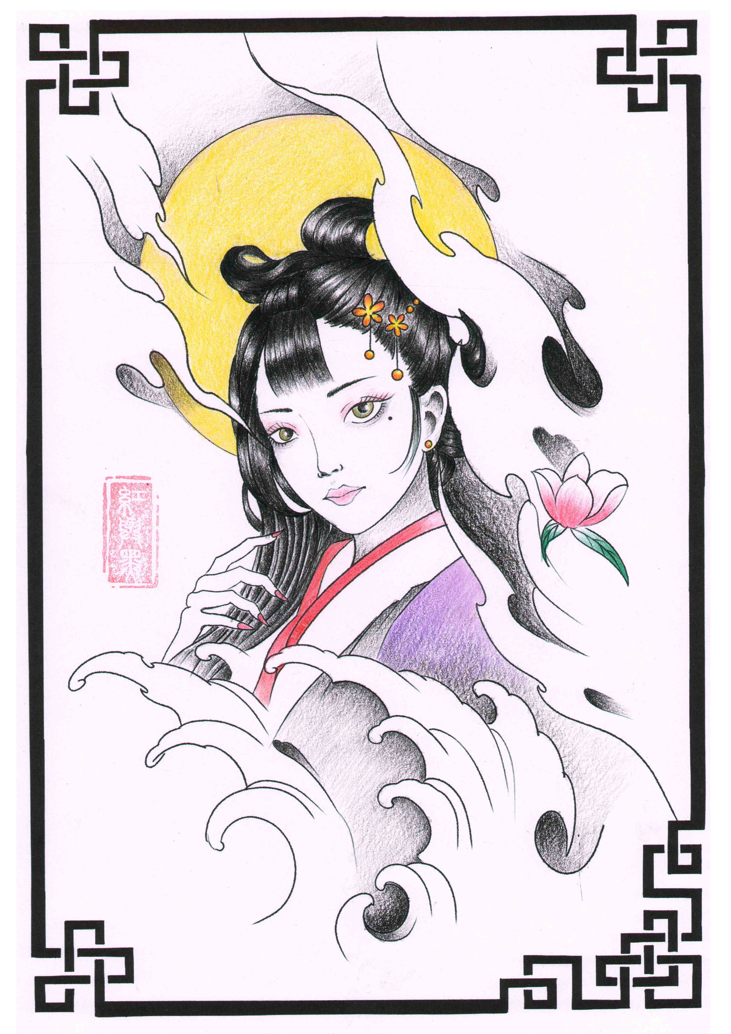 媚娘古风艺妓纹身手稿设计