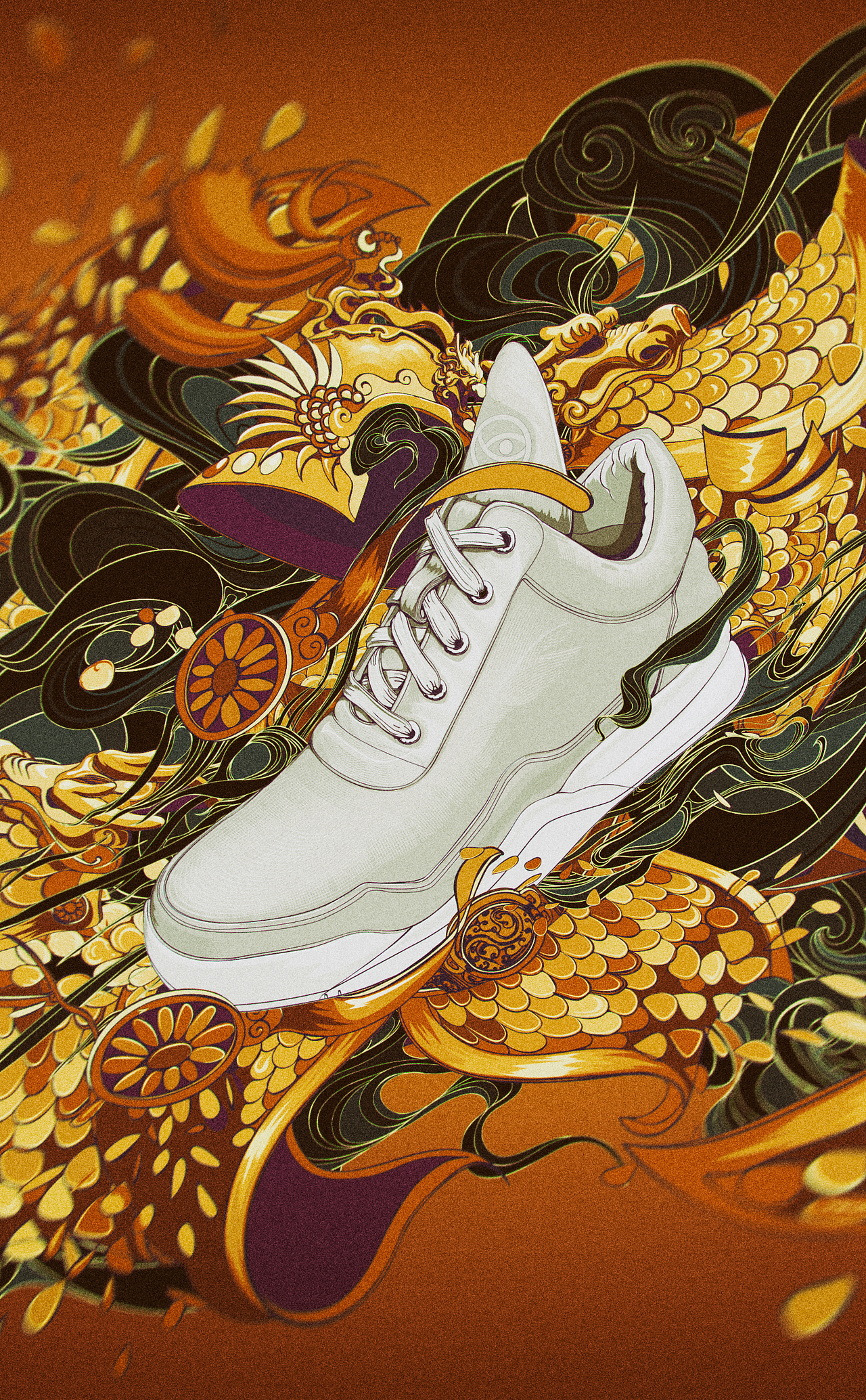 潮鞋品牌“黄金甲”系列产品插画广告制做/desgined by武减武文化创意