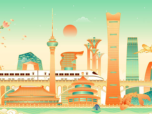 中国北京城市建筑群矢量插画