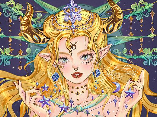星座系列少女-线性插画