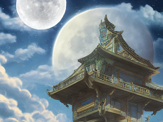 #AI创作实验室#半空中,满月当空