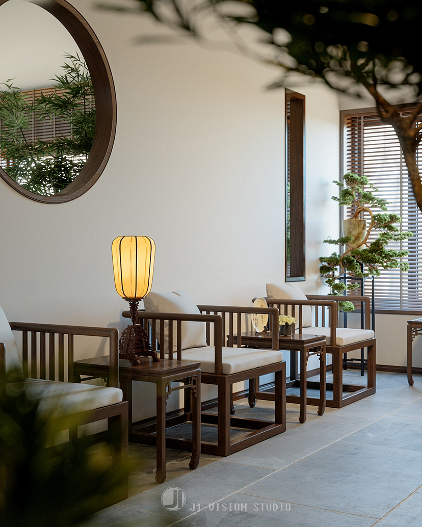 新中式茶室效果图渲染