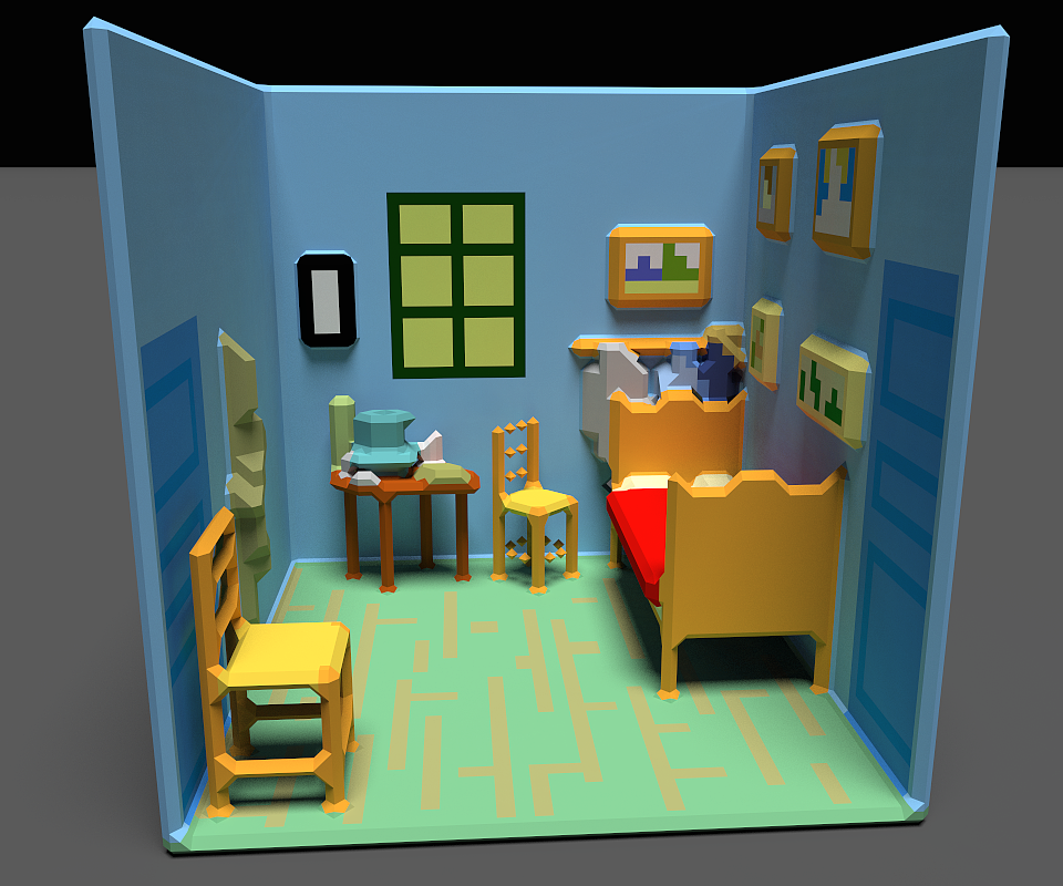 MagicaVoxel小练习:Bedroom in Arles, 梵高的卧室