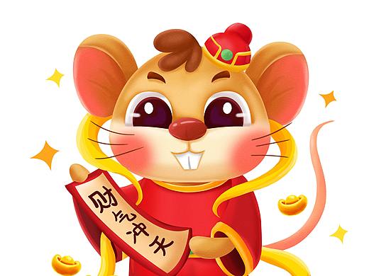 手绘卡通新年财神老鼠