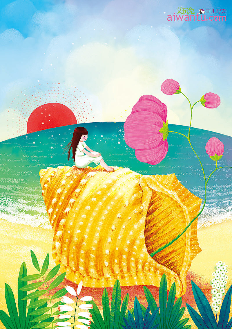 画儿晴天唯美插画-海洋系列封面插画三（图ZMzUyODQyNjA=） - 商业插画 - 站酷设计师画儿晴天原创素材 - 站酷ZCOOL