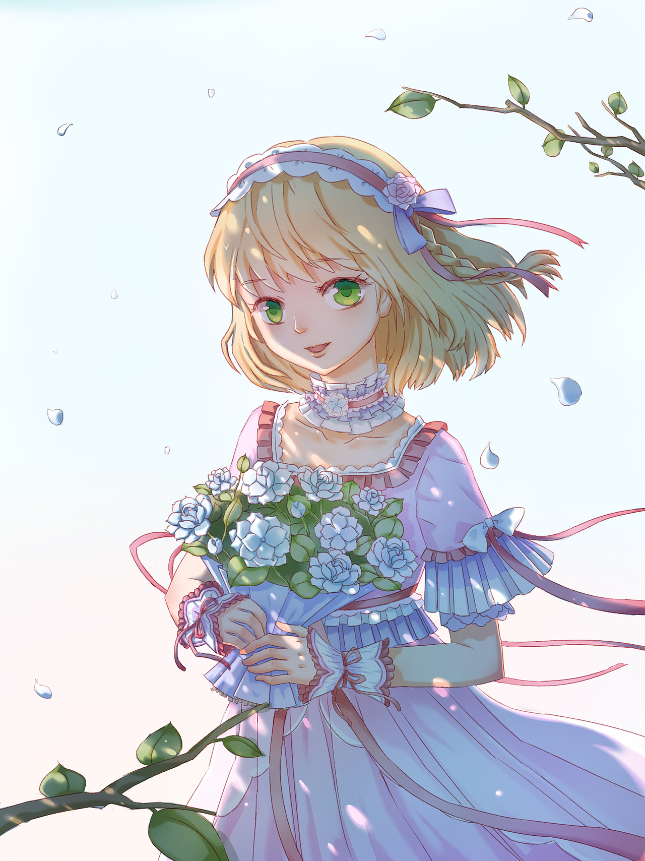 捧着茉莉花的女孩