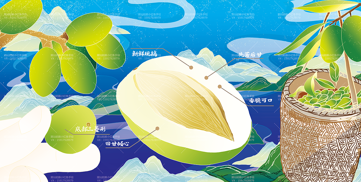 潮汕三捻橄榄包装原创商业插画 潮汕姑娘小红鱼（图ZMjEwNTE0MTQ0） - 商业插画 - 站酷设计师红鱼文化原创素材 - 站酷ZCOOL