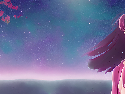 #AI创作实验室#美女 初音未来 星空 樱花树