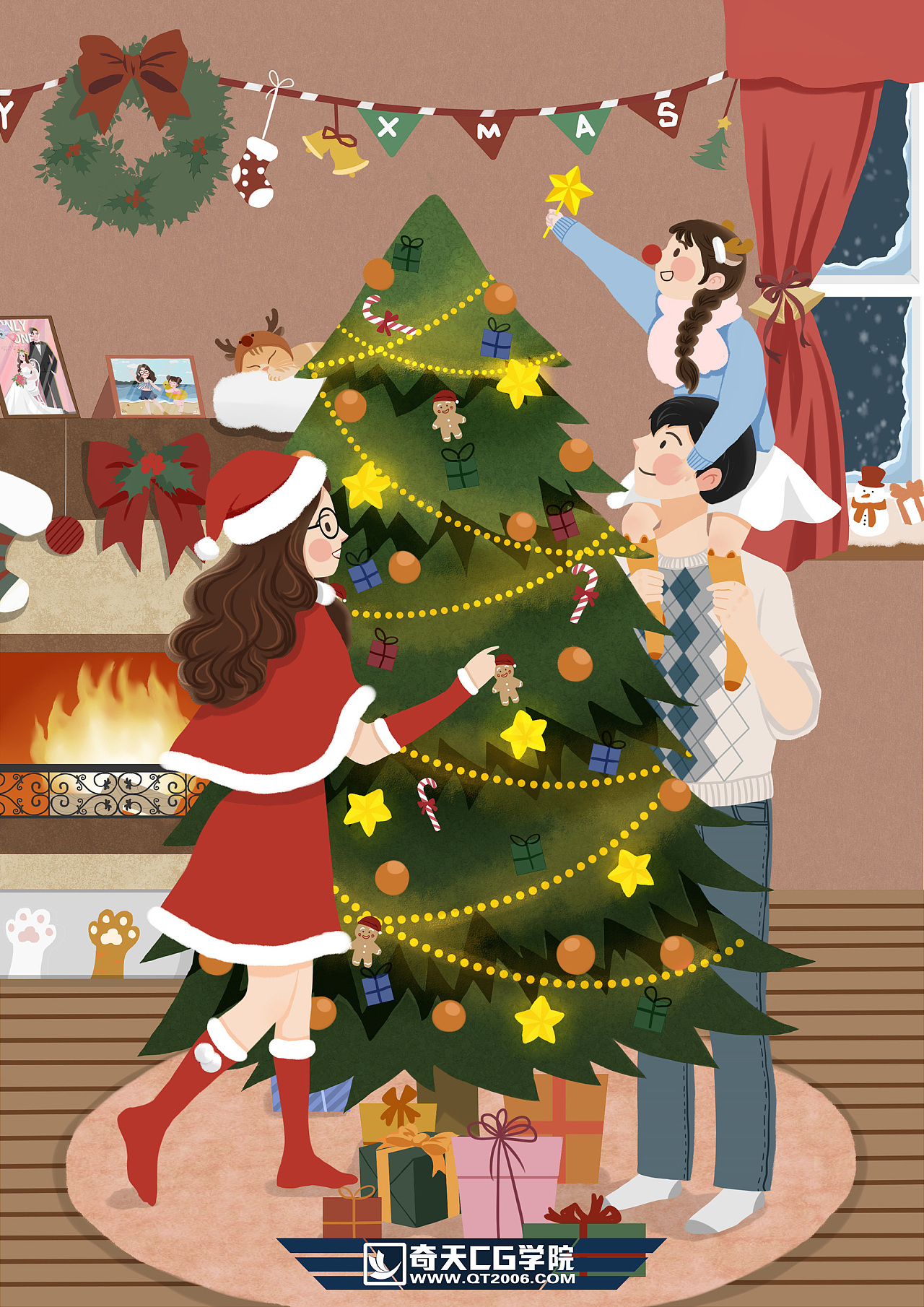 奇天学员插画作品《圣诞节》