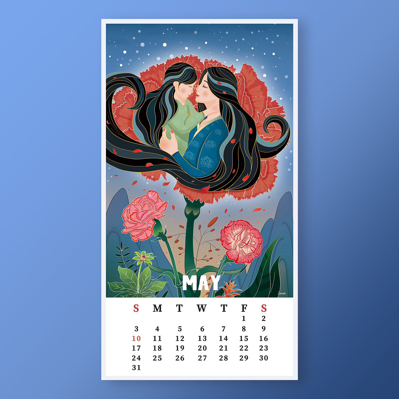 新国风母亲节日历插画