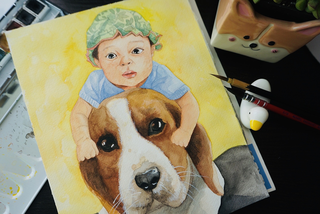 【水彩肖像定制】汪與小朋友-以商用（圖ZMjI1NzQwMTEy） - 單幅漫畫 - 站酷設(shè)計(jì)師北極以北821015原創(chuàng)素材 - 站酷ZCOOL