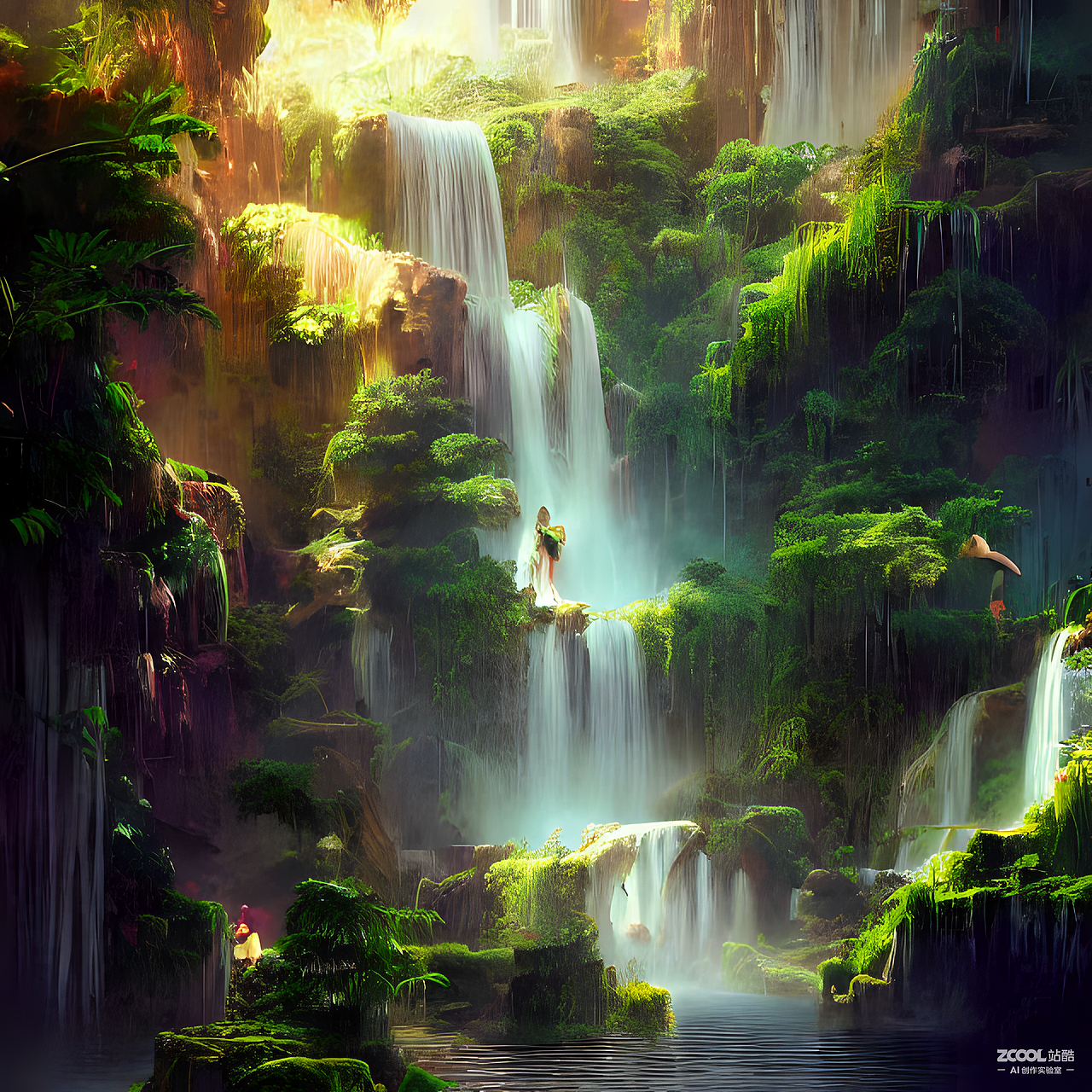 #AI创作实验室#秘境中瀑布花园