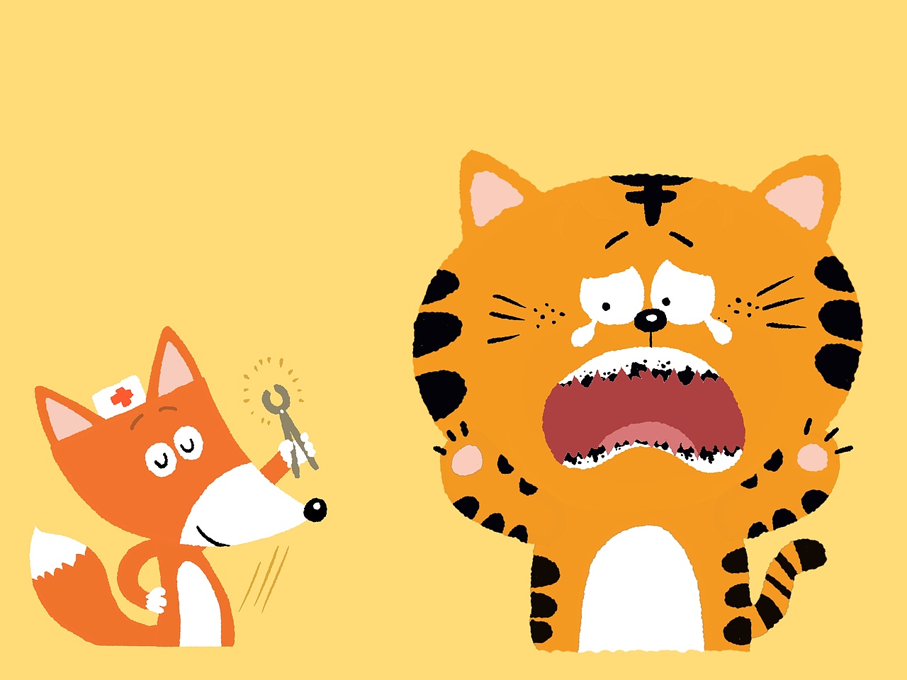 《老虎拔牙》绘本,为女儿做的|插画|创作习作|秋廻_原创作品-站酷