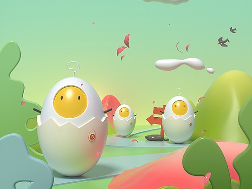 卡通ip蛋蛋场景渲染