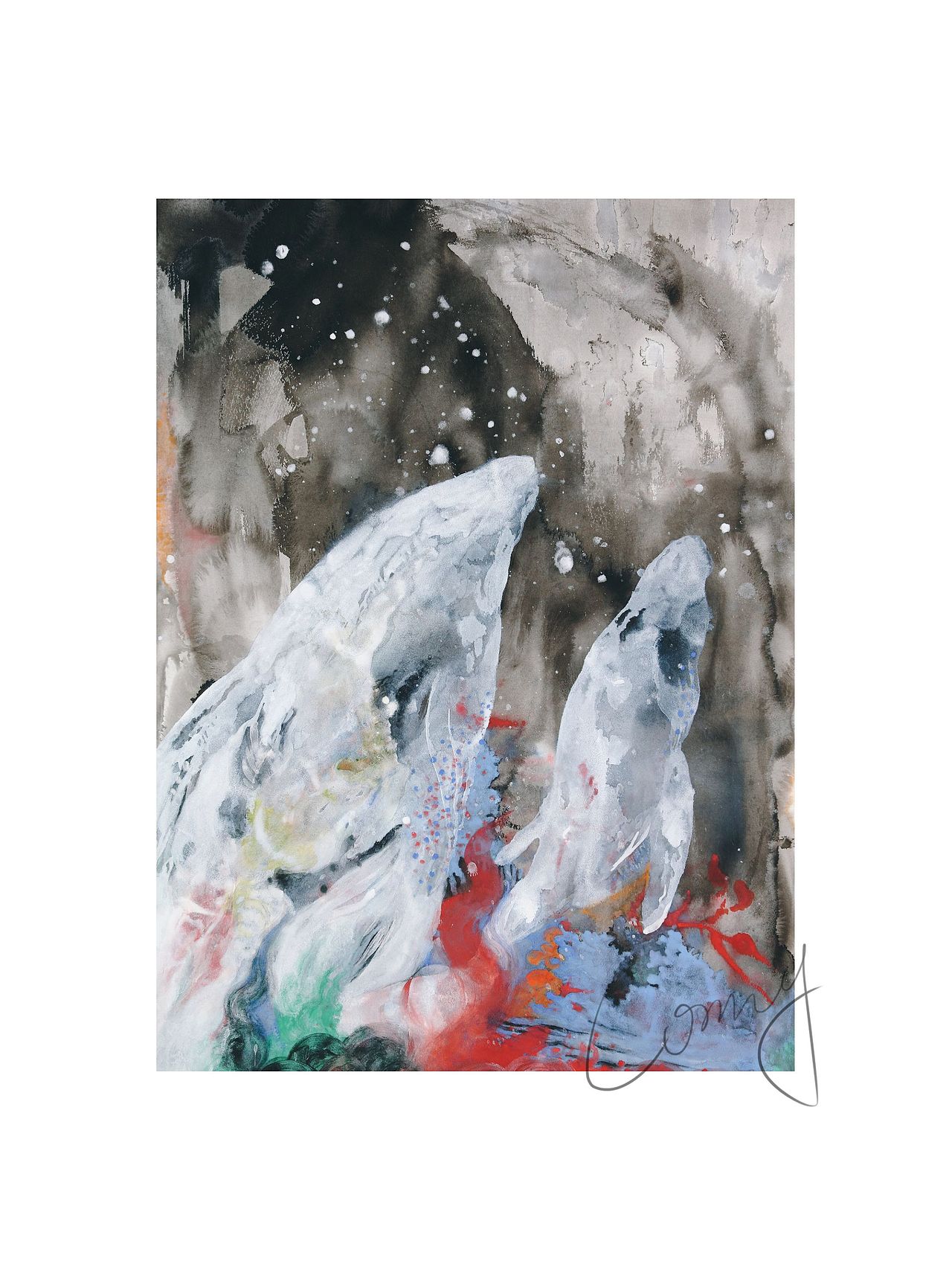 海与天,水彩与岩彩的对比体验