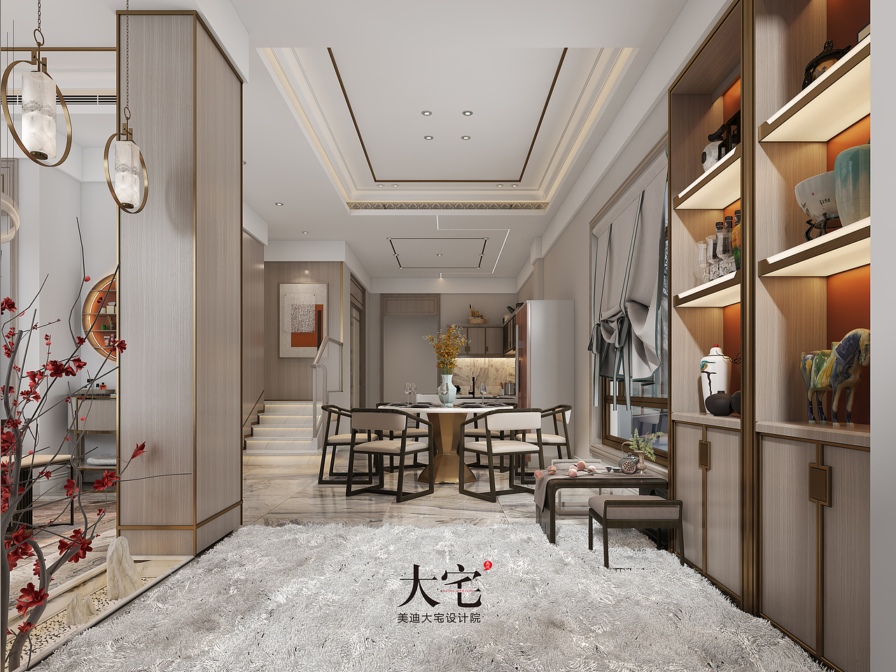 本案整体空间采用开放式设计,空间大气宽阔,色调以高级的爱马仕橙+极具内涵的灰色为主色调尽显大宅气势