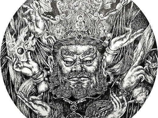 白描敬临四大天王2年前williams大盛插画-创作习作《二十诸天之四大