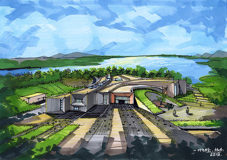 天颐湖儿童体验城建筑手绘可临摹带步骤青岛手绘培训