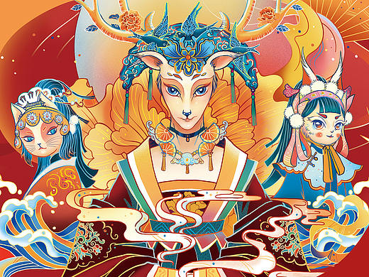 国潮新年礼信-初时米酒插画