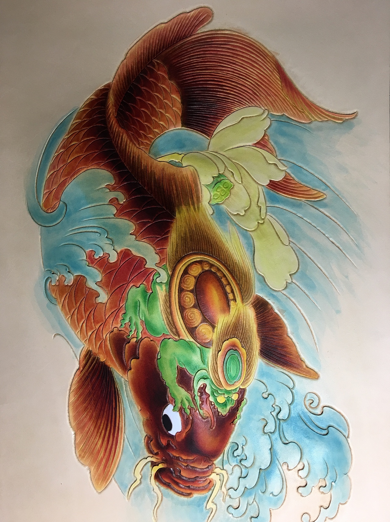 皮雕画—-锦鲤鱼大帅