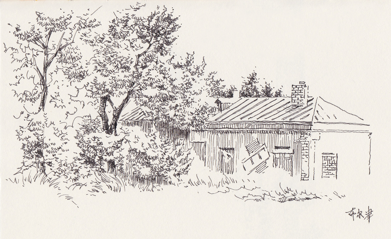 针管笔风景速写_丘悦-站酷zcool