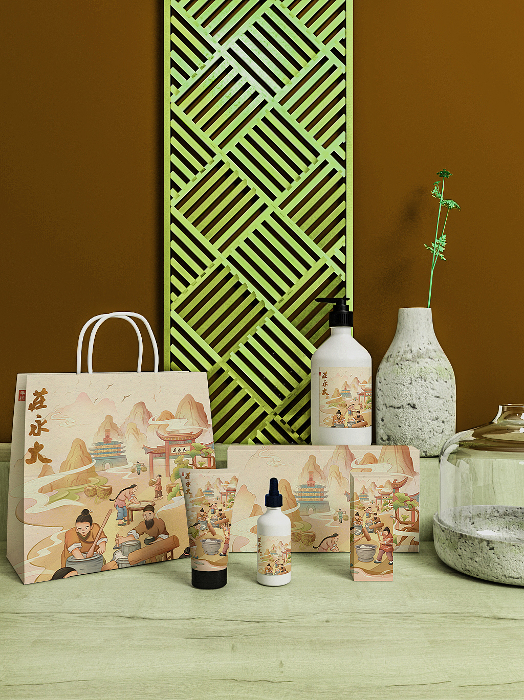 国潮风作品:于1895年创办“庄永大”年糕插画分享