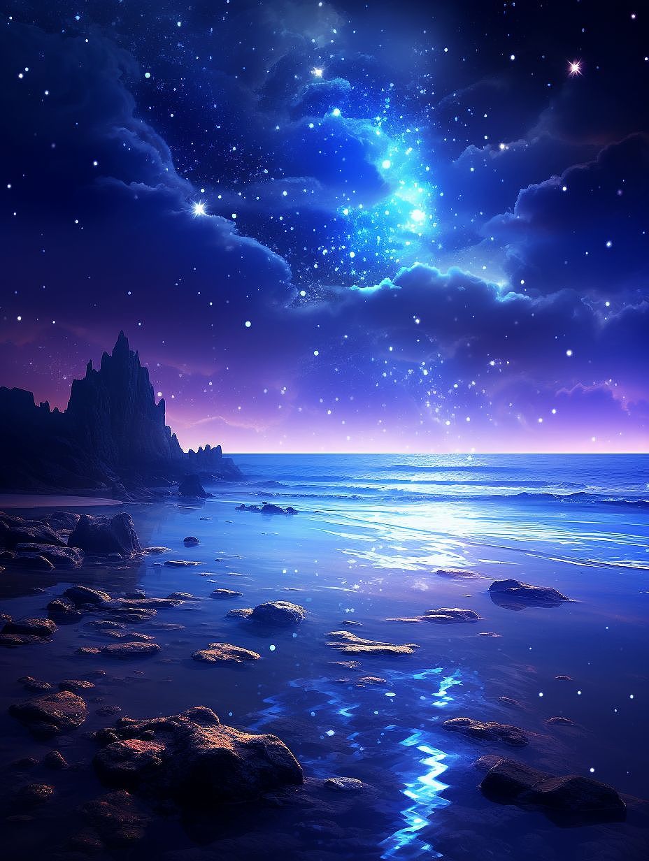 蓝色星空与大海（图ZMzQ1ODAyMTQ4） - AI作品 - 站酷设计师ALiYaW原创素材 - 站酷ZCOOL