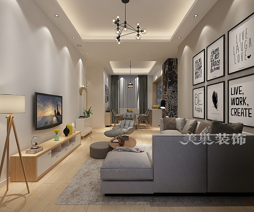 雅居乐国际花园120平三室两厅简欧装修案例——效果图