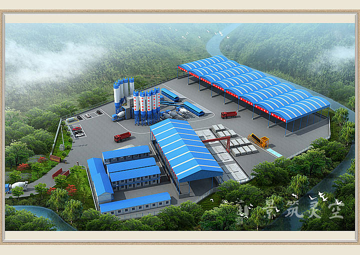 项目部拌合站制梁场钢筋加工场隧道口等工地鸟瞰效果图