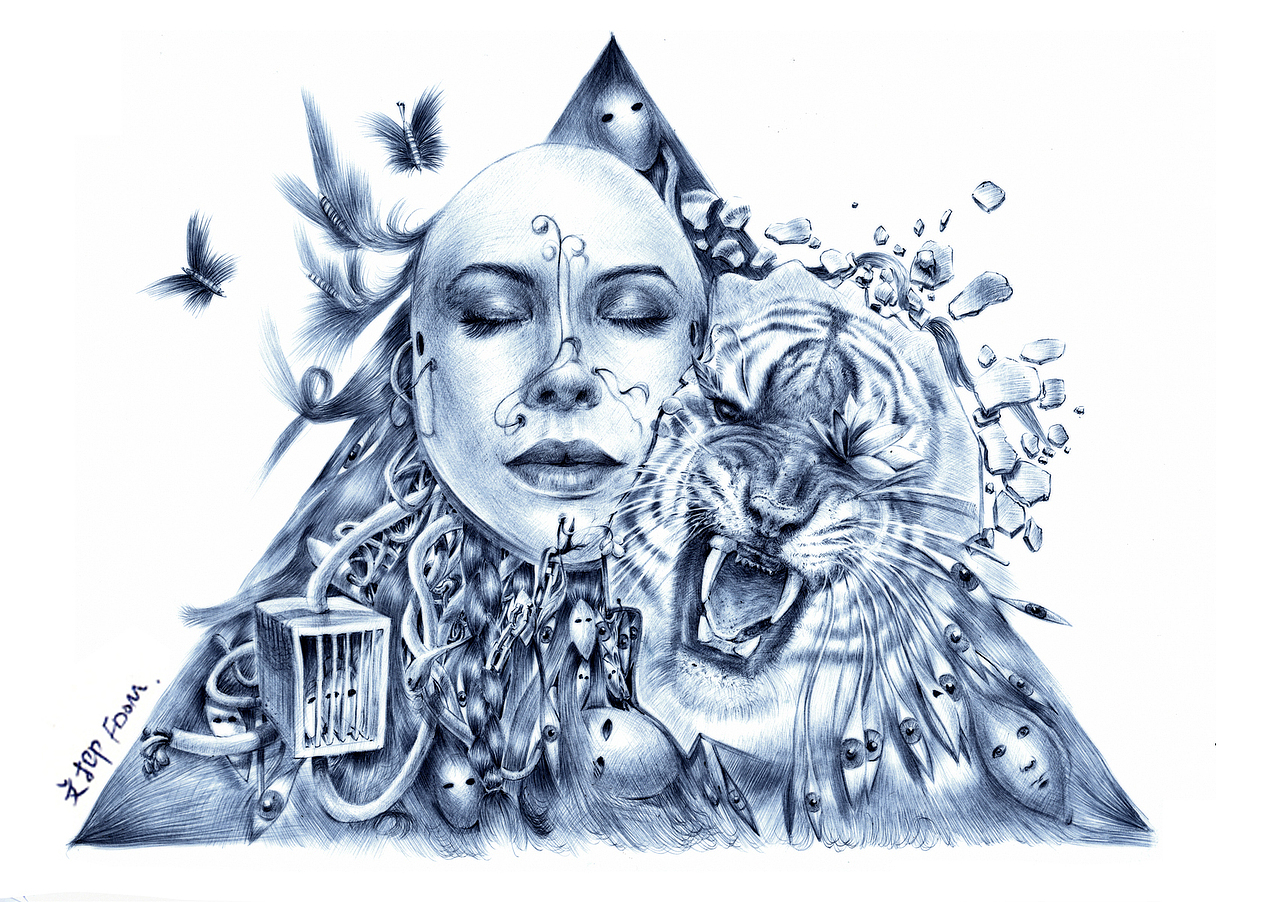 直面孤独--文抑FDOM一组圆珠笔画(图ZMTkwNzAzNjQ=) - 绘画 - 站酷设计师文抑原创素材 - 站酷ZCOOL