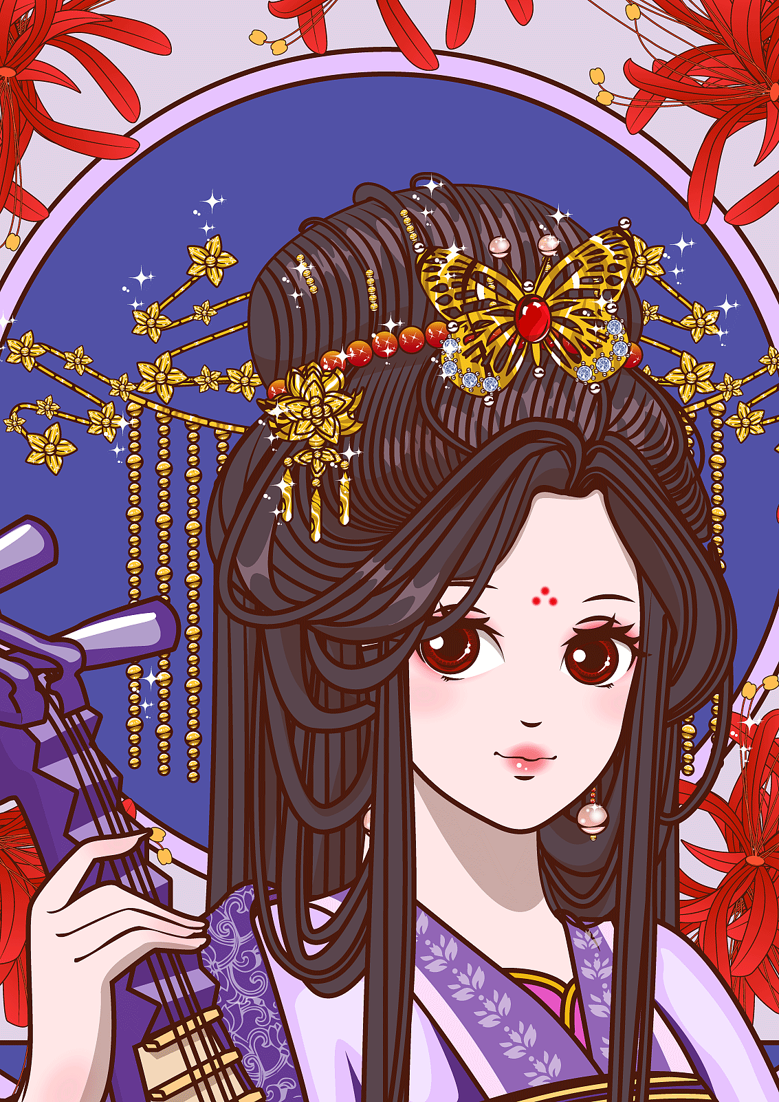 宫廷中国风古风插画-犹抱琵琶半遮面（图ZMjU3NTk2NTEy） - 商业插画 - 站酷设计师雪琪Elena原创素材 - 站酷ZCOOL