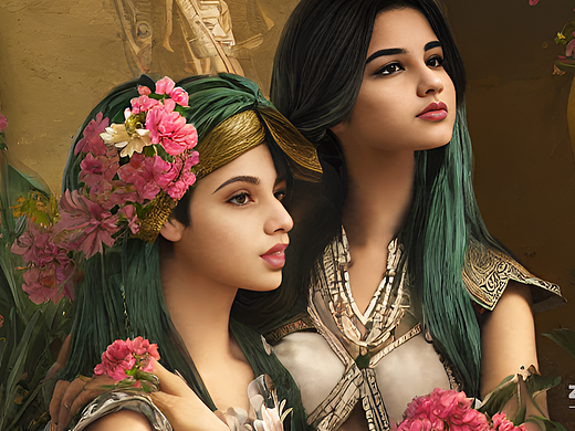 #AI创作实验室#埃及，少女，鲜花，巴洛克