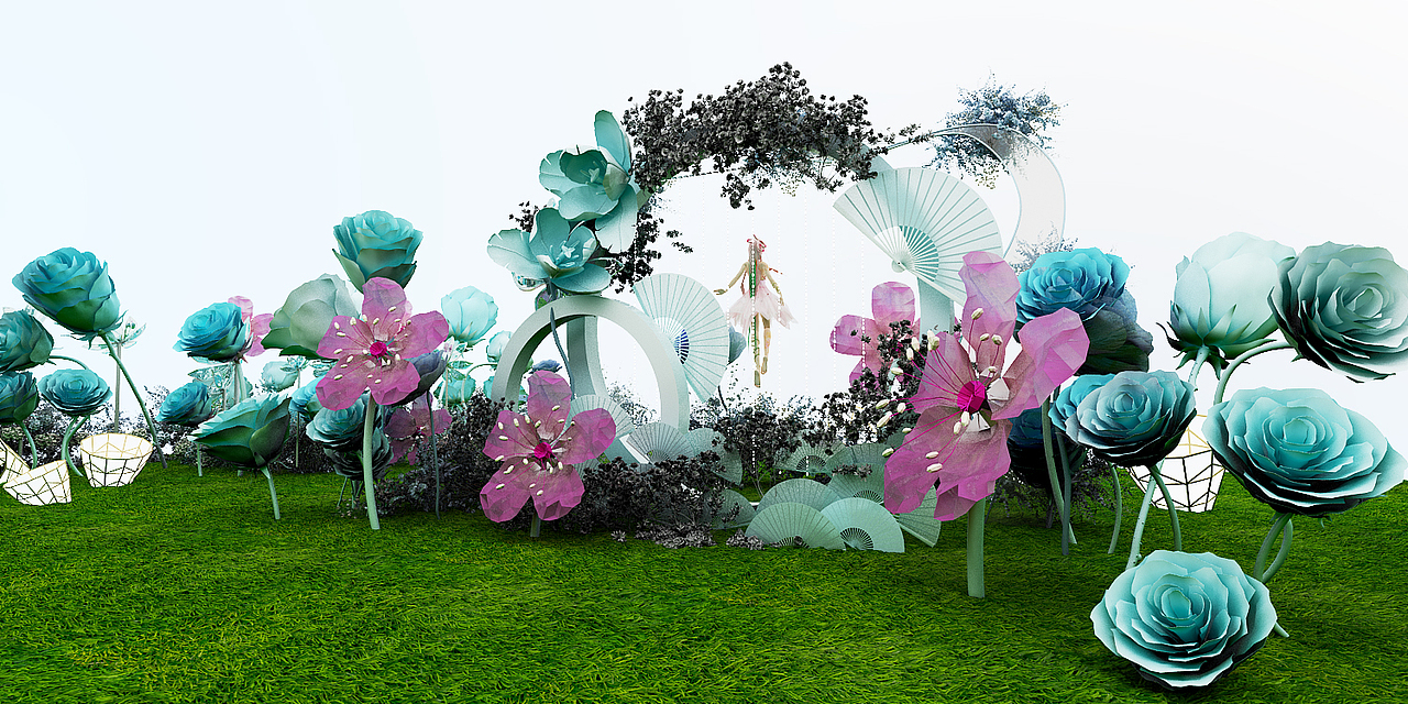 商场路演花艺美陈效果图设计