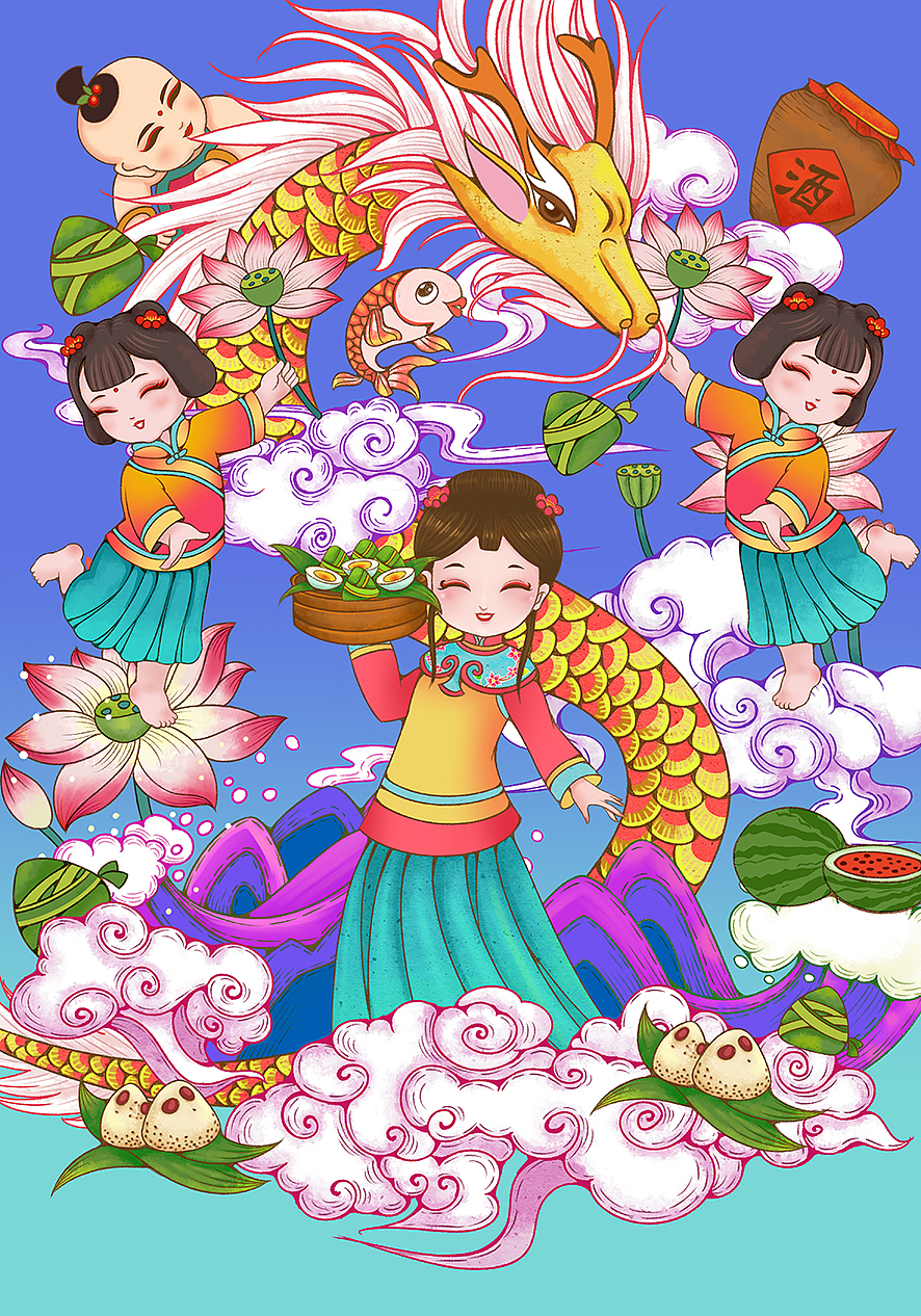 2018节日系列之端午（图ZMTQwMjMxNzky） - 商业插画 - 站酷设计师喵美心善草灯原创素材 - 站酷ZCOOL