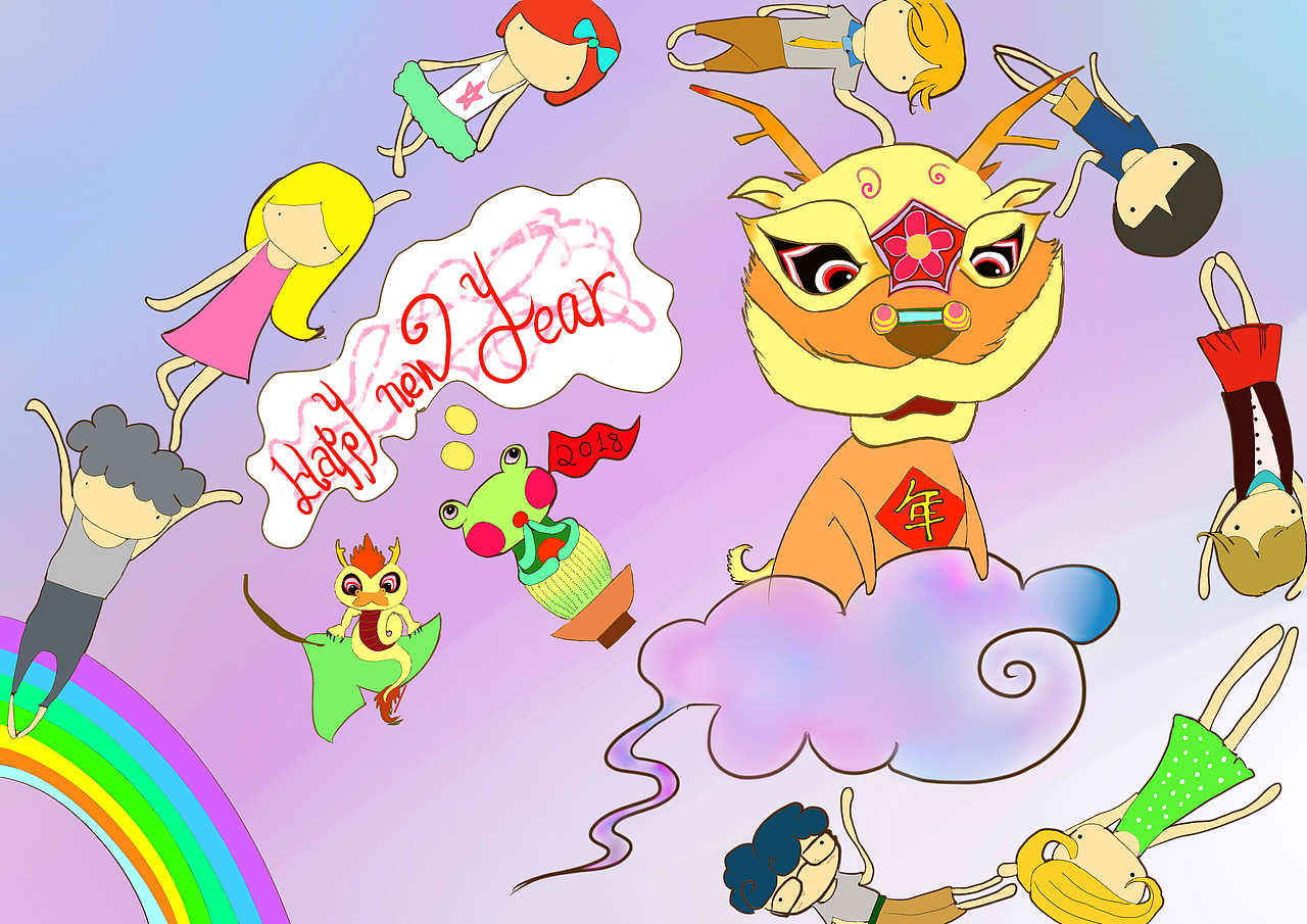 年兽传统文化插画