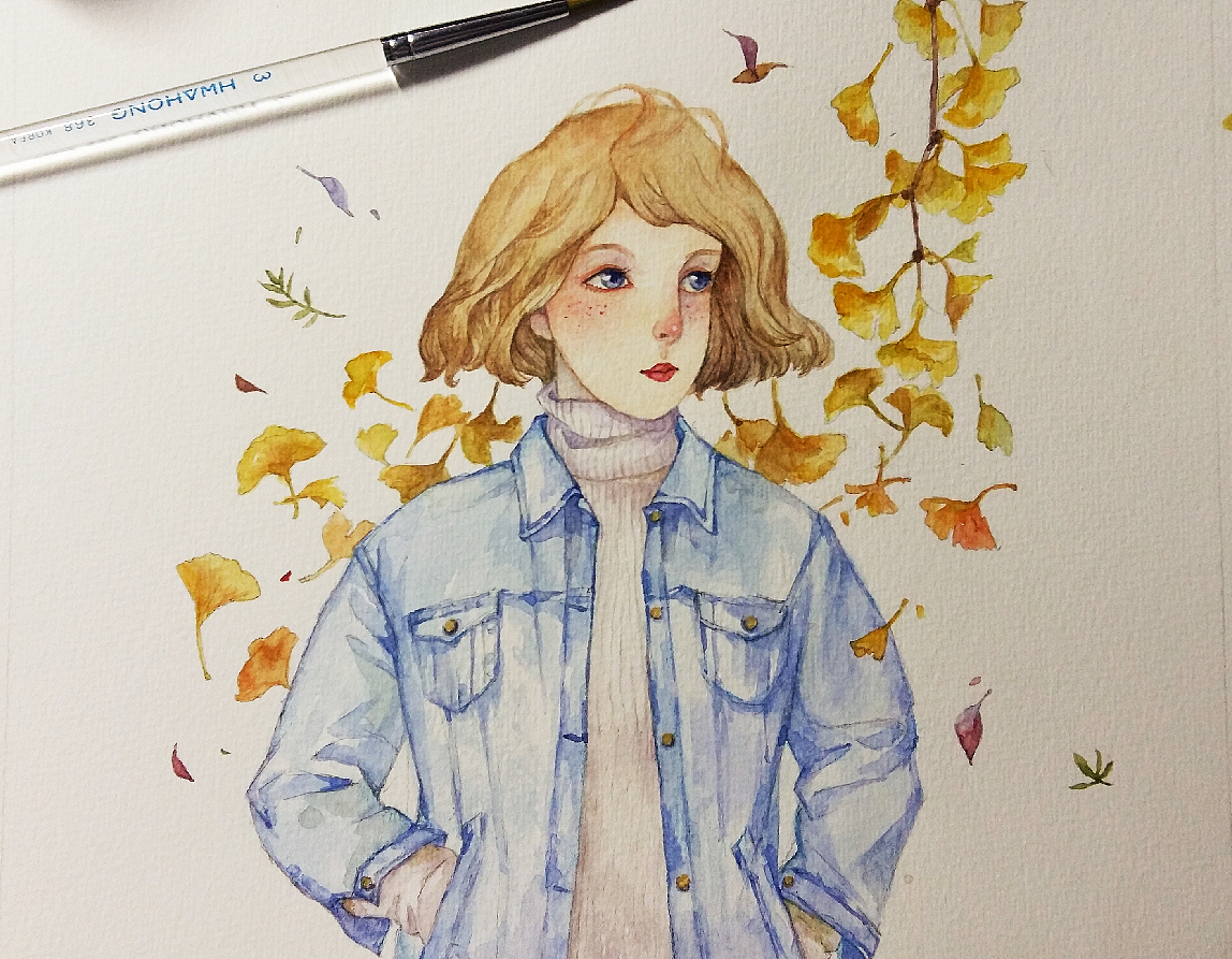 秋意浓浓，银杏叶又黄了~（图ZMzUxNDg3MDg=） - 商业插画 - 站酷设计师DoDo松鼠原创素材 - 站酷ZCOOL