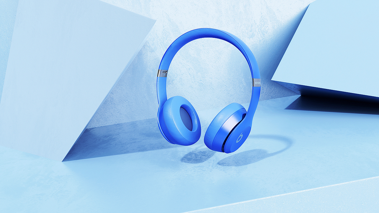 Beats Solo 蓝色耳机-简易场景渲染
