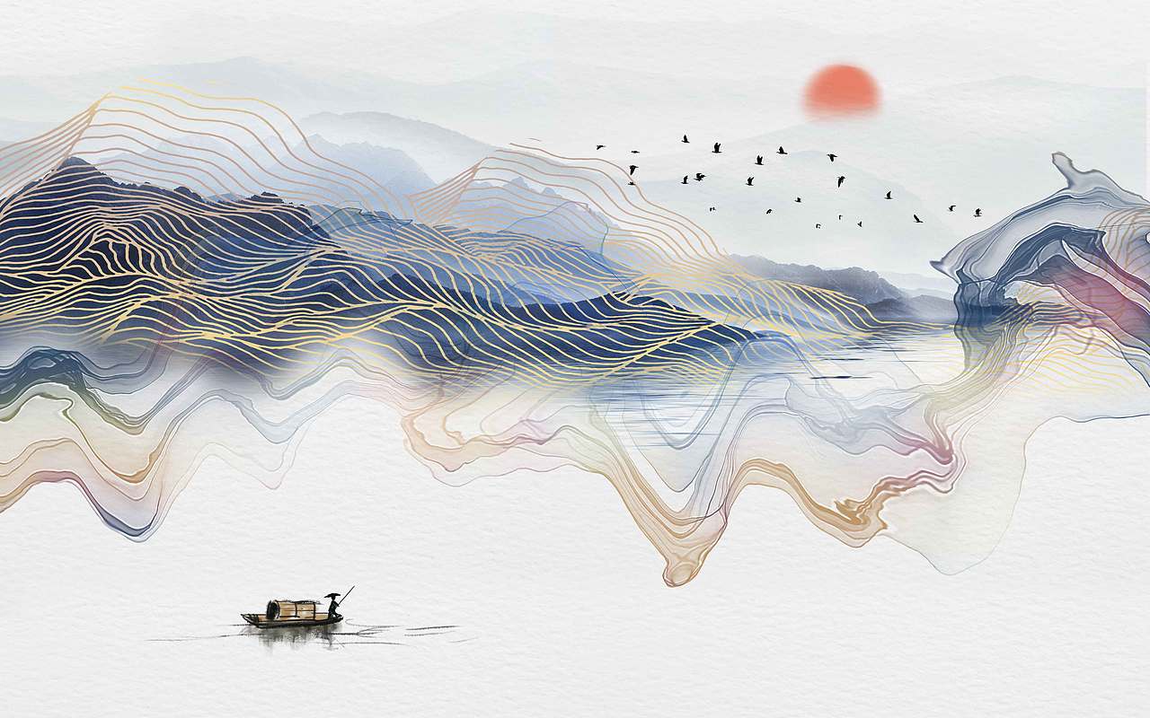 新中式抽象线条山水|平面|图案|纱画图库一澜轩阁_临摹作品-站酷zcool