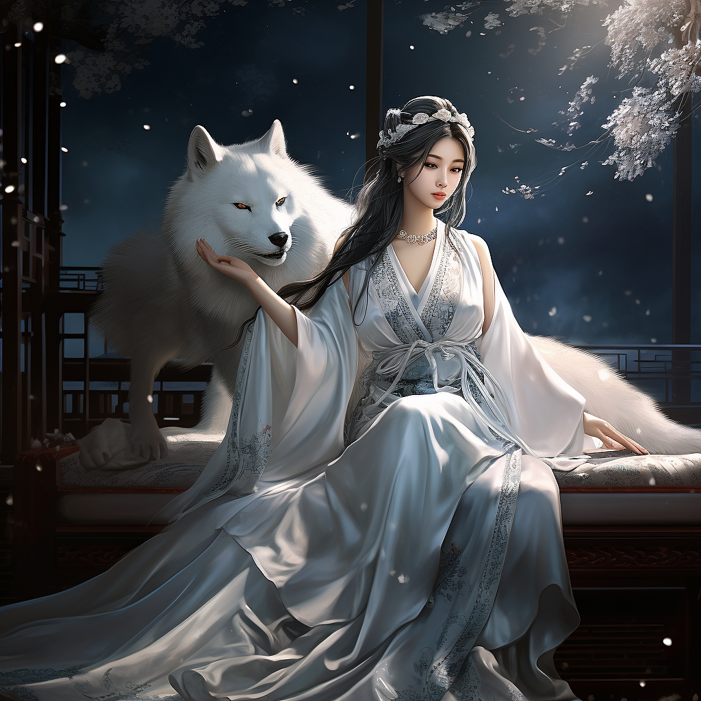 月夜狐仙美女插画