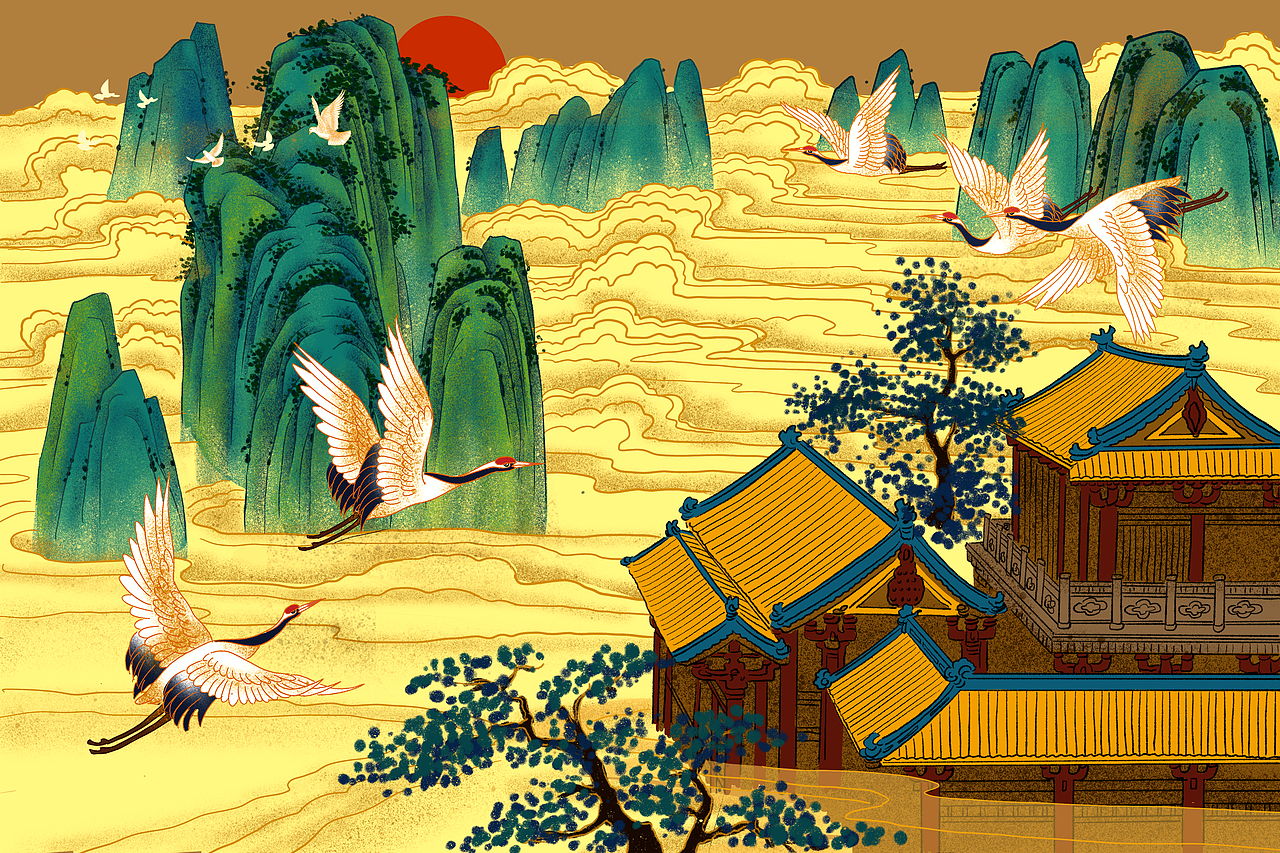 国潮中国风景点插画PSD源文件(45p)