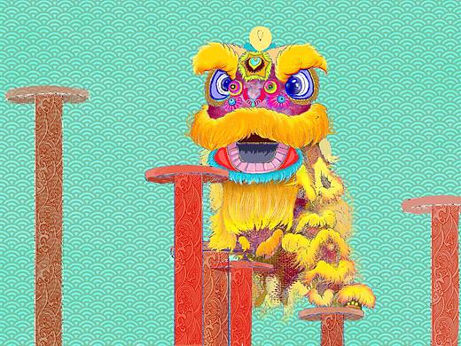 舞狮——插画文创设计