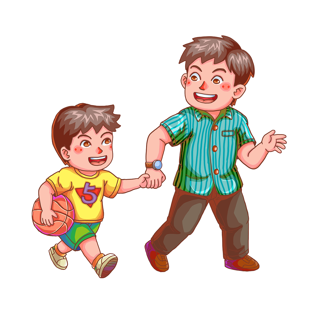 父亲节爸爸和儿子去玩篮球的路上