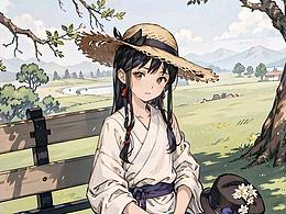 乡间的草帽女孩