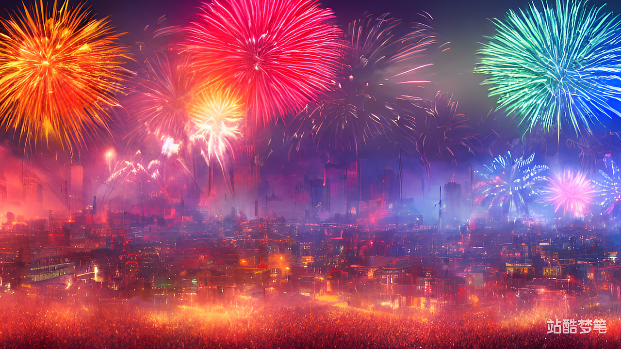 #站酷梦笔#春节，烟花，闹市（图ZMzI1MzEyODI4） - AI作品 - 站酷设计师一桶泡面原创素材 - 站酷ZCOOL
